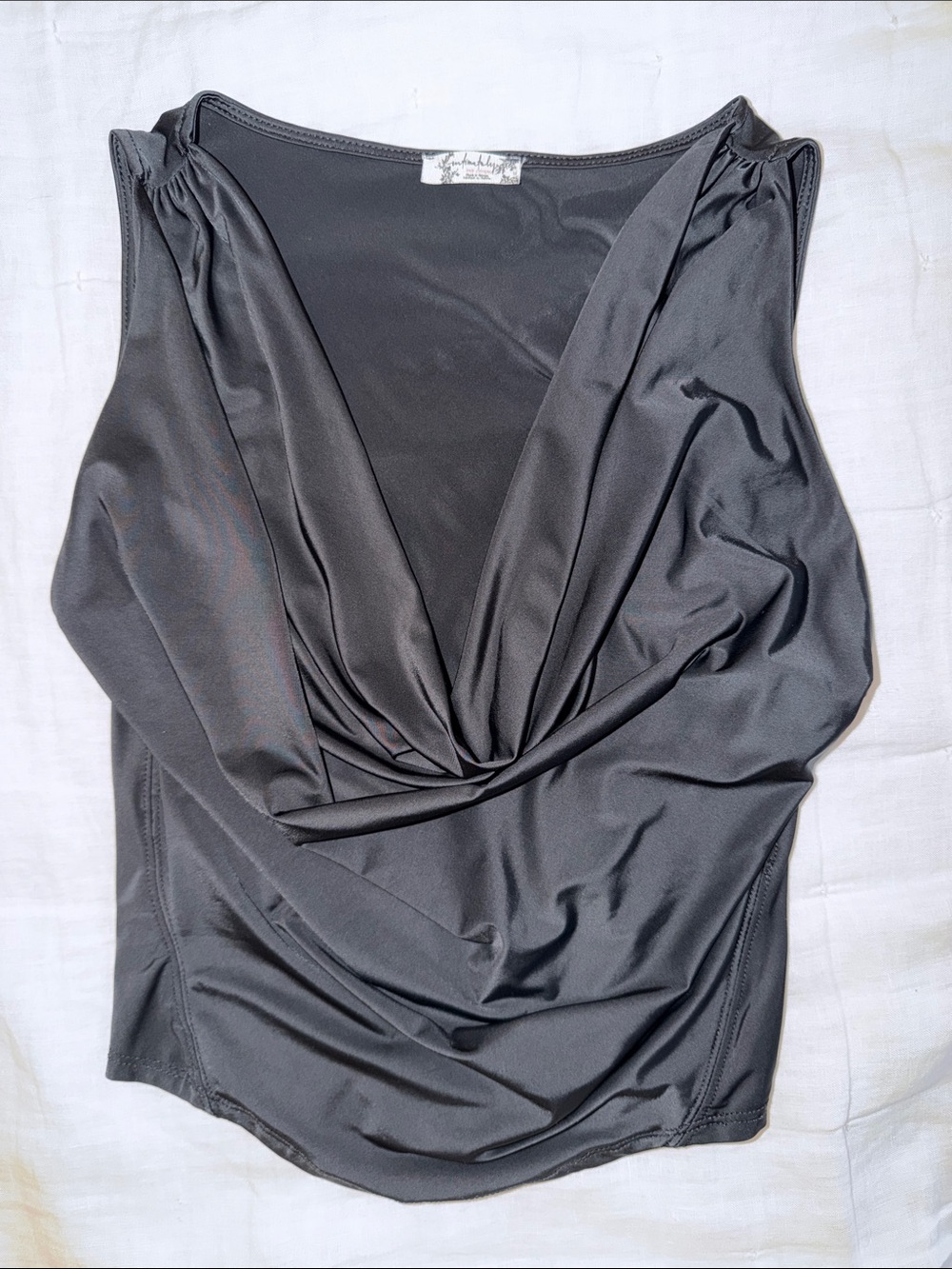 Free People Charcoal Scoop Neck Satin Tank